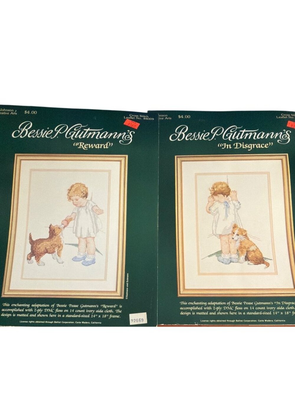 Bessie Pease Gutmann Cross Stitch Leaflets "Reward" "In Disgrace" Booklets